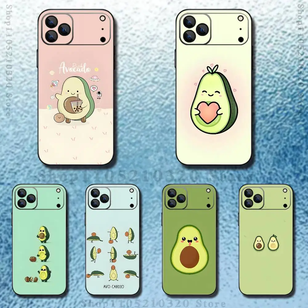 

Cartoon cute avocado Phone Case For iPhone 17,16,15,14,13,12,11 ,Pro Max,XS,X,XR,SE,Mini,8,7,Soft Silicone Black Cover