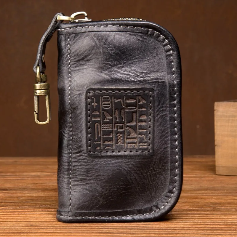 Joker new layer wax leather ladies convenient key bag leather business car men's key bag