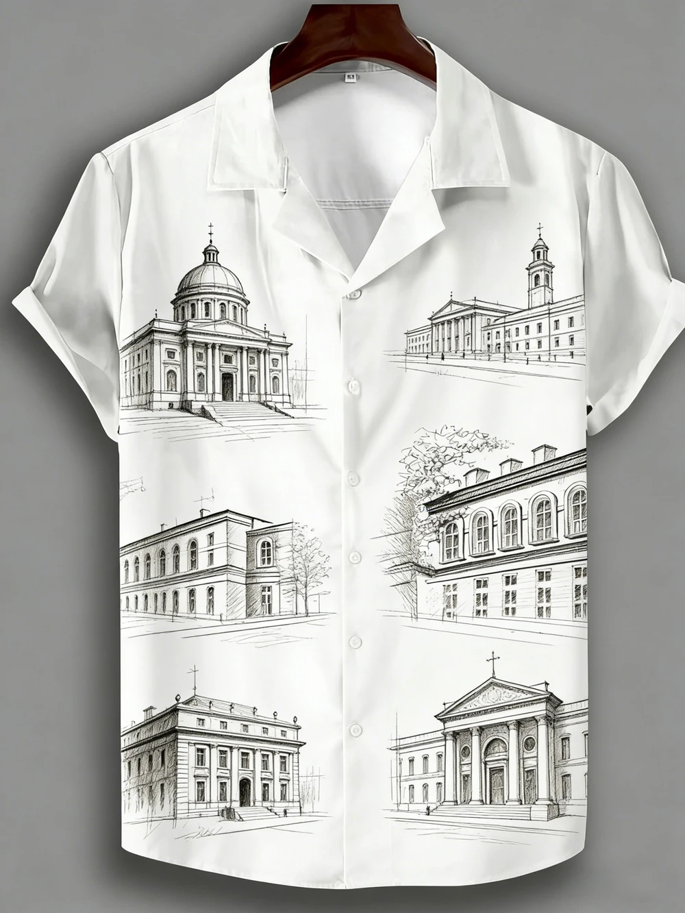 

Men's New Simple Short Sleeve Shirt Colorful Architectural Painting HD 3D Printing White Shirt Hawaiian Casual Designer Shirt