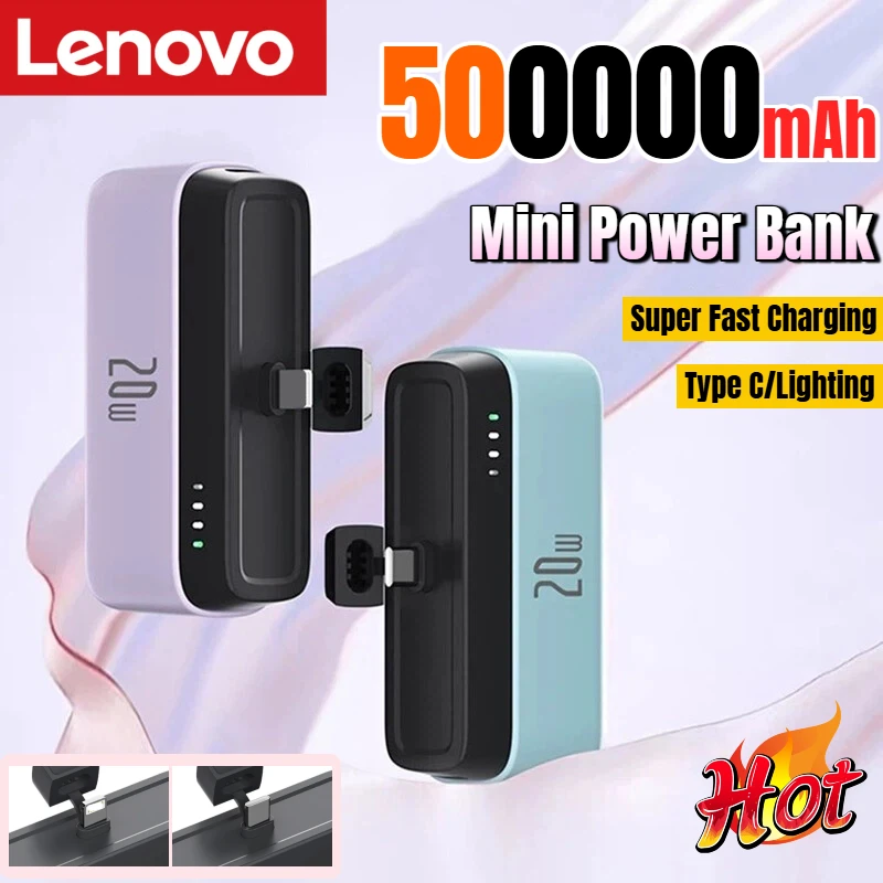 

Портативный мини-аккумулятор Lenovo 500000 мАч, внешний аккумулятор с супербыстрой зарядкой, реальная емкость, Powerbank для iPhone, Samsung, новый