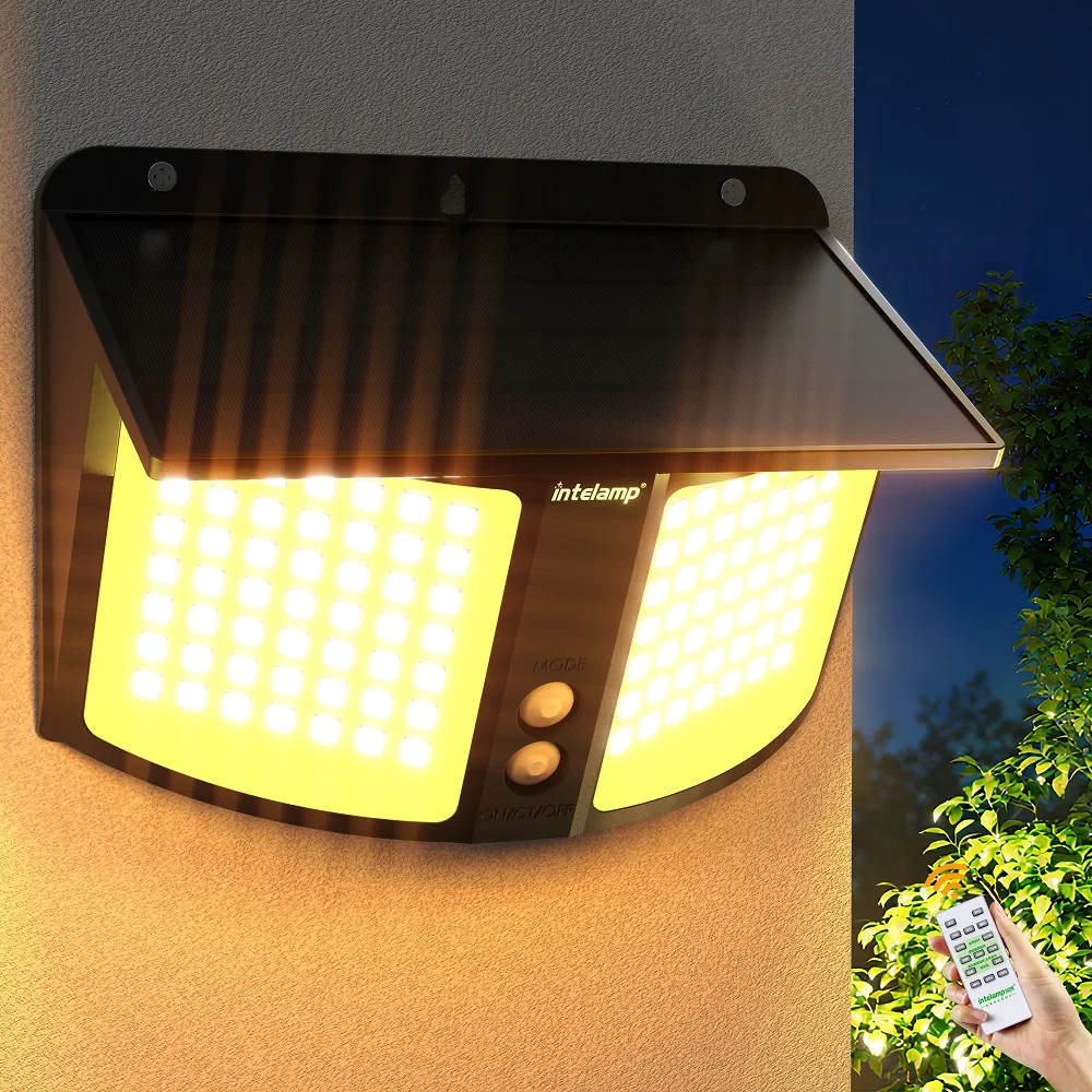 Intelamp 3-Farben 4000mAh Solarleuchten für den Außenbereich mit Radar-Bewegungssensor, dimmbar, wasserdicht, Solar-Straßenleuchte für Garten, Hof, Garage solarleuchte außenbereich solarlampe für
