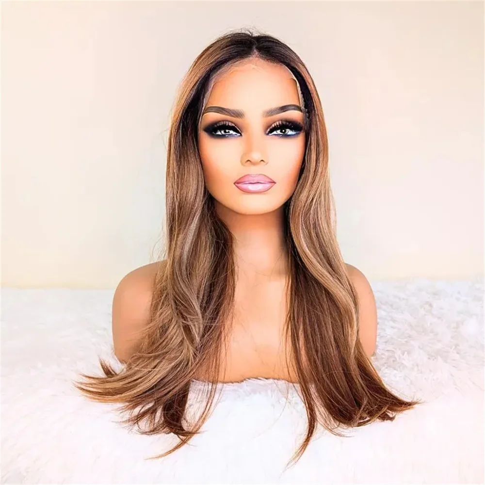 

Highlight Brown Glueless Soft Long straight 5x5 Silk Base Jewish Human Hair With BabyHair HD Lace European Hair Preplucked