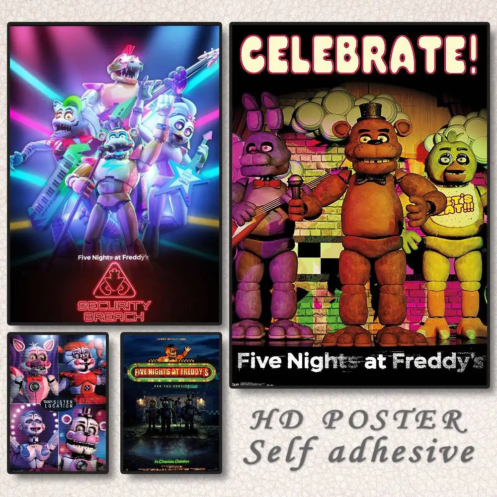 ملصق لعبة Fnaf F-Five-nights-At-F-Freddys عالي الدقة جدار لاصق مقاوم للماء لغرفة المعيشة المنزلية وغرفة النوم والديكور الجمالي