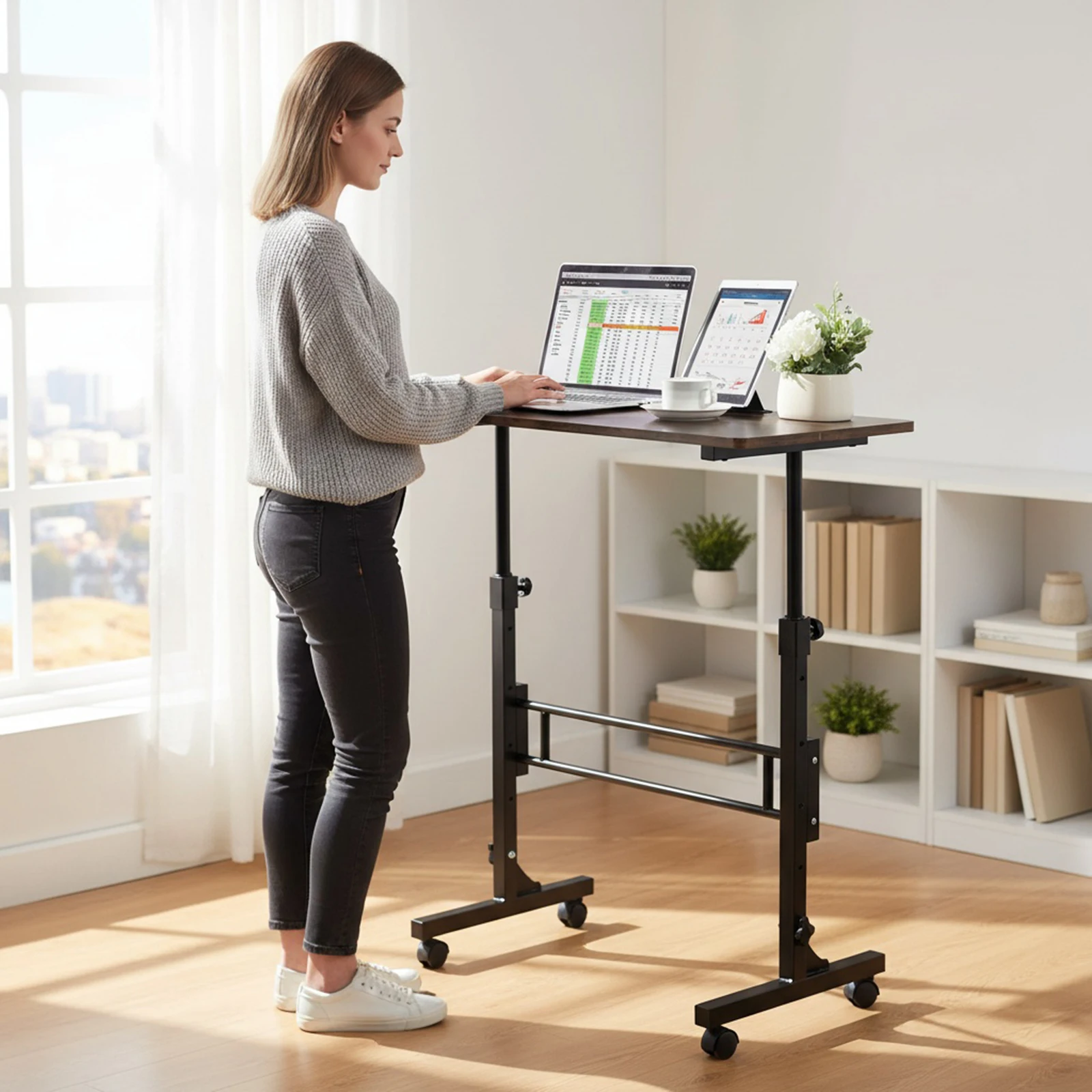 

Adjustable Height Mobile Standing Desk Mobile Stand Up Desk Up Sit Stand Computer Desk Laptop Standing Desk For Home Bedroom