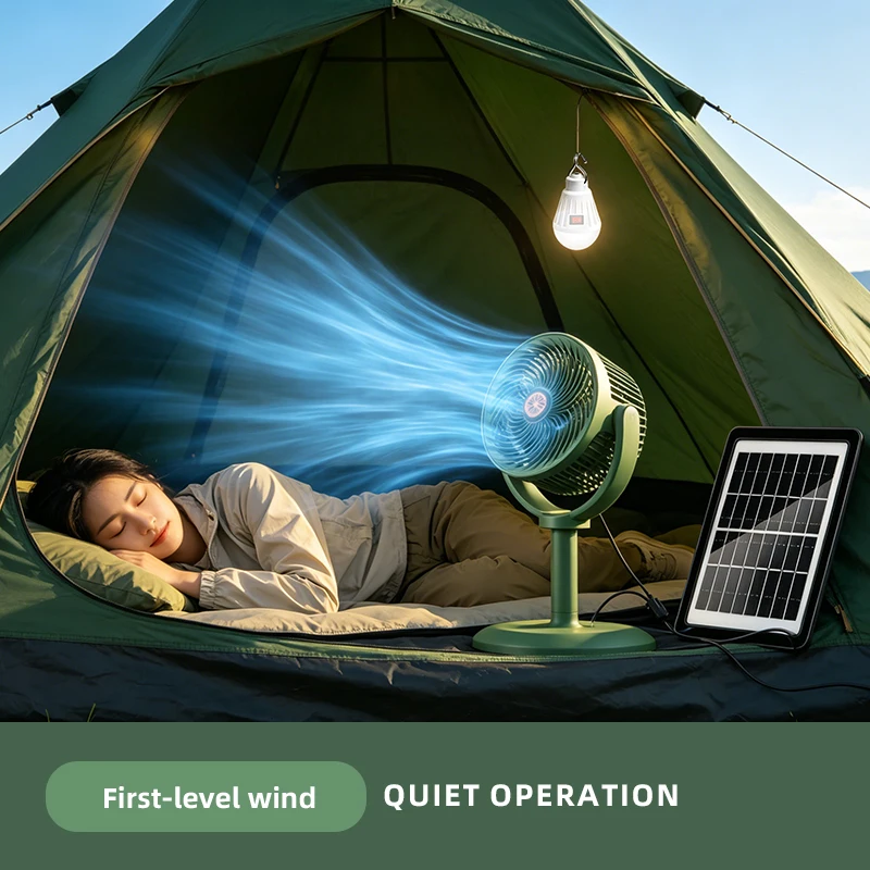 Air Turbine Circulation Floor Standing Fan 5 Gear Adjustment Adjustable Height Timing Control Solar Rechargeable for Camping
