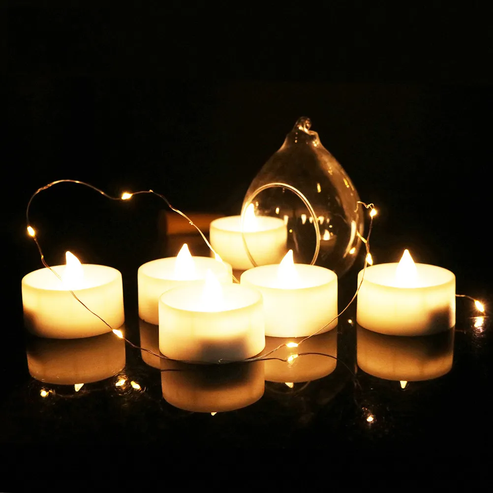 6Pcs LED Remote Control Smokeless Electronic Warm White Timer Function 6H 8H 10H for Home Party Hotel Gift