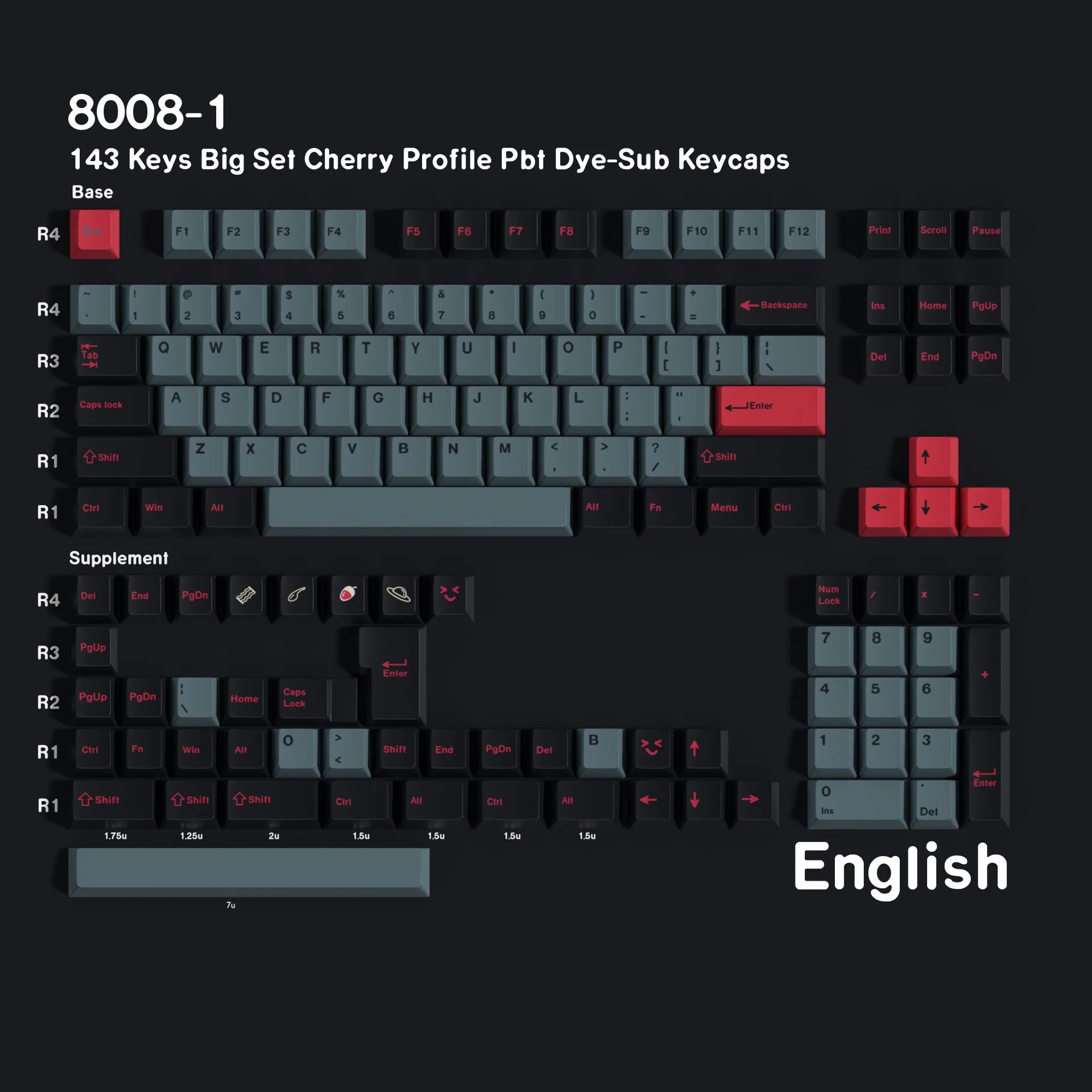 Klawisze do klawiatury mechanicznej GMK 8008, 7U ISO, hiszpański, francuski, niemiecki, Abnt2, rosyjski, koreański, arabski, japoński, profil Cherry, PBT. — zdjęcie produktu 3