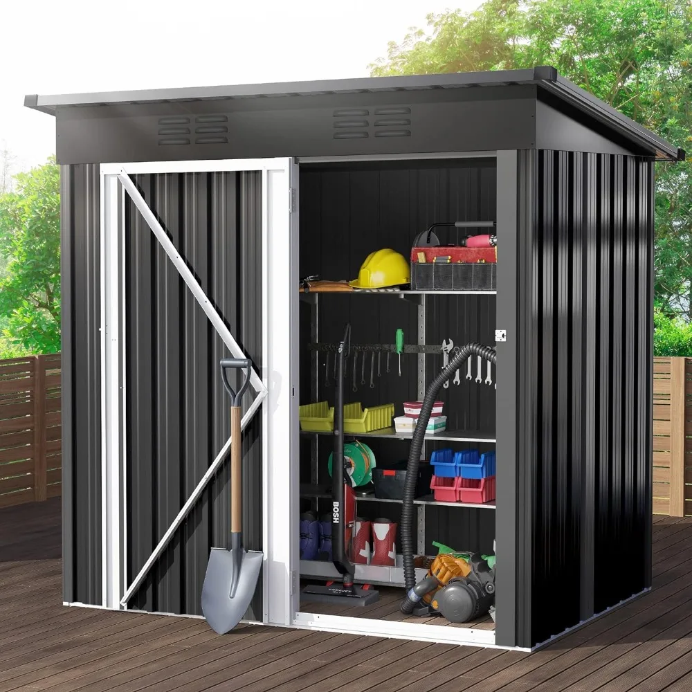 

Outdoor Storage Shed Trash Bins, Pre-Assembled Warehouse, Dark Gray Tools, Lawn to Store Bikes, Patio, Free Shipping