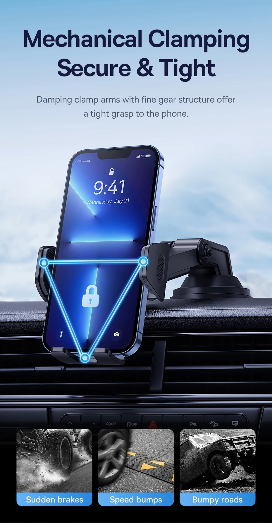 Baseus Autotelefonhalter mit Saugnapf, 360-Grad-Universal-Smartphone-Klemmständer, GPS-Halterung, Unterstützung für iPhone, Samsung, Huawei – Detail 3