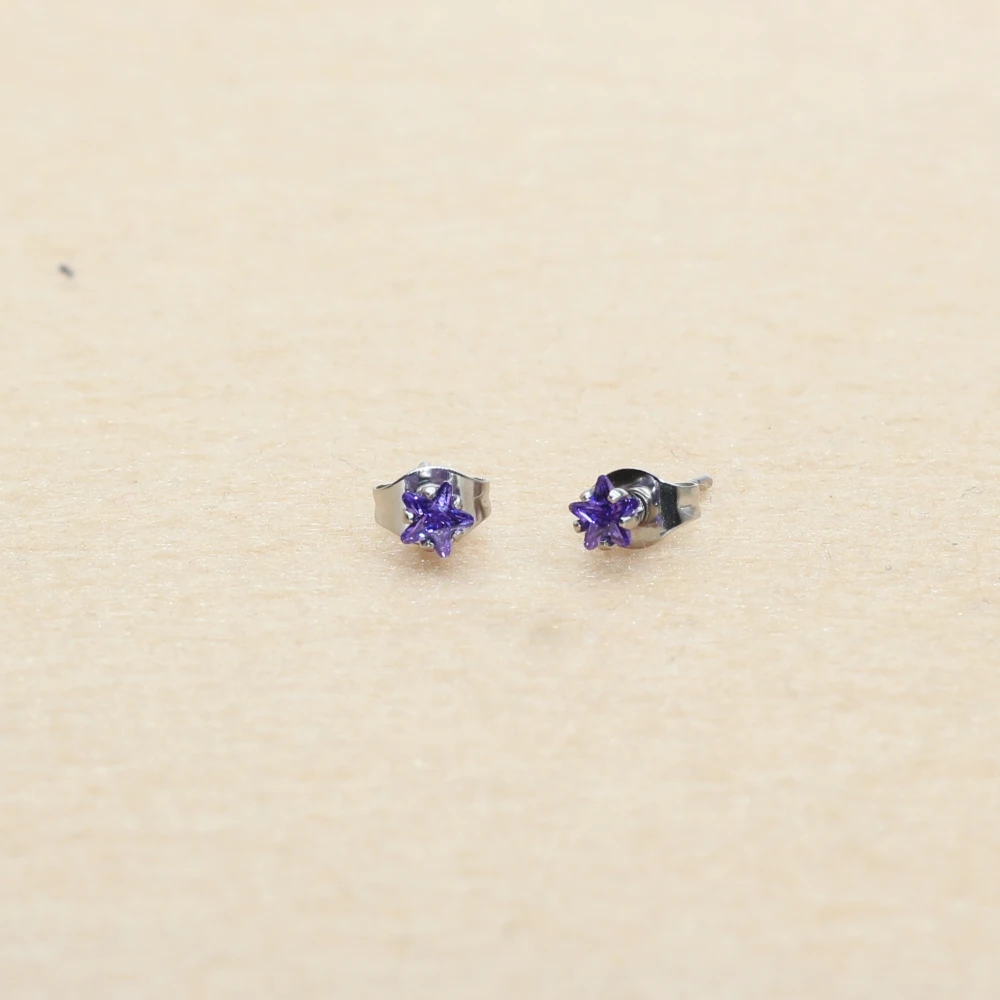 The Purple Stars Color 4mm Brief Stainless Steel Stud Earrings New Crystal Jewelry With Anti Allergy