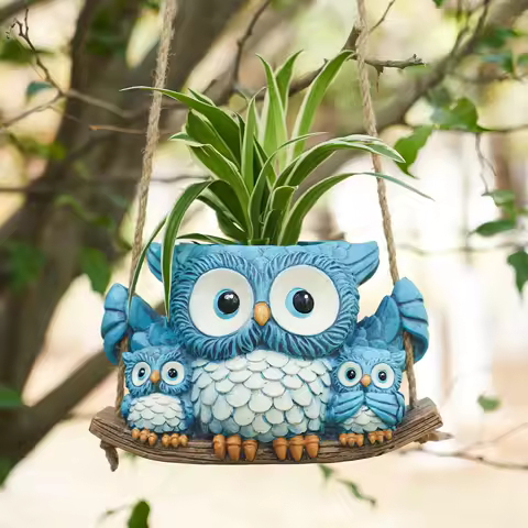Cute Owl Statue Flower Pot Resin Animal Hanging Planters for Indoor/Outdoor Garden Patio Decorations Gift Idea for Mother Friend