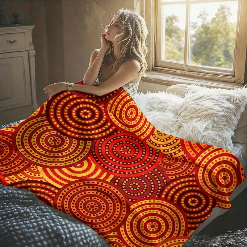Concentric Circles Orange Flannel Blanket Perfect for Sofa Office Bed Travel Sleep Read Relax Camping Four Season Use