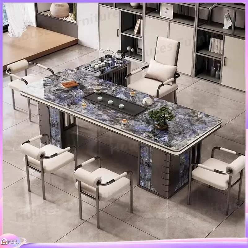 Modern Chinese Style Rock Slab Tea Table Set Light Luxury Home Office Furniture Integrated Boiling Water Kung Fu Tea Station