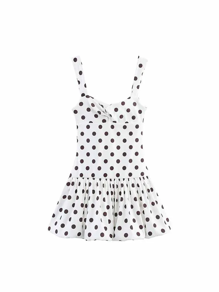 Robe à bretelles polyvalente pour femmes, mode rapide, style européen et américain, imprimé à pois, version ballon