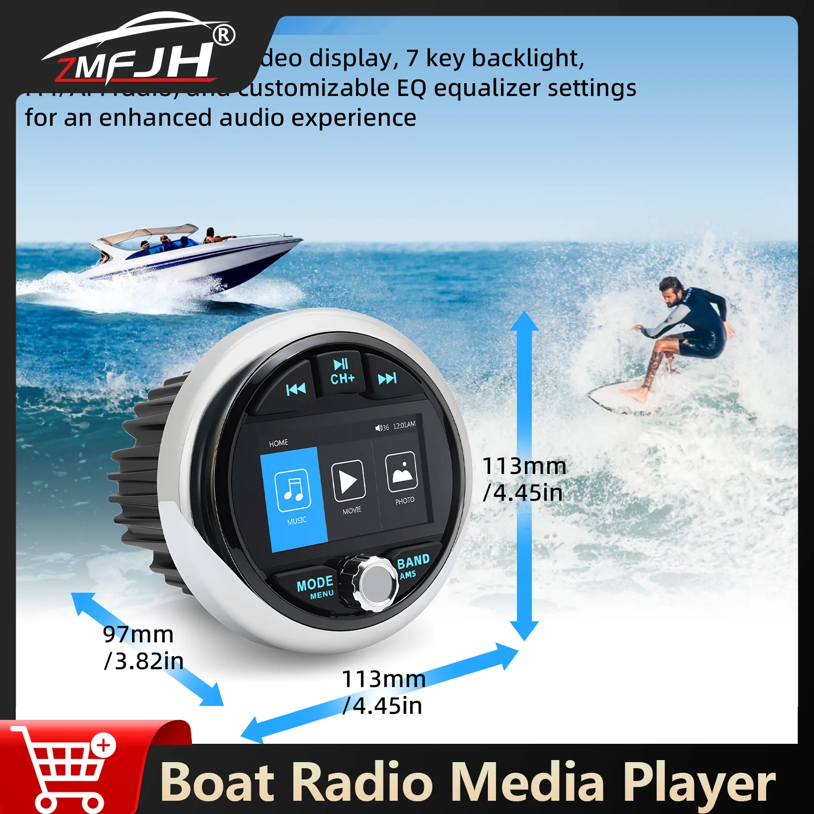 

Boat Radio Media Player Marine Stereo MP3/MP5 Radio Player Bluetooth-compatible For SPA UTV ATV Waterproof Audio Radio Player
