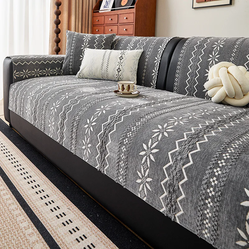 Chenille Sofa Cushion All Season Universal Non Slip Durable Ethnic Style One Piece Slipcover for Bedroom Living Room Home Daily