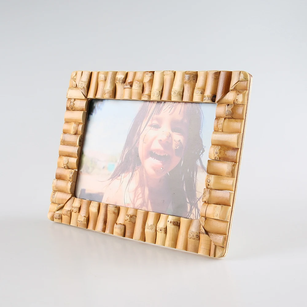 Bamboo Photo Frame 4x6 Handmade Dual Use Horizontal Vertical Unique Natural Bamboo Root Desktop Picture Display Stand Holder