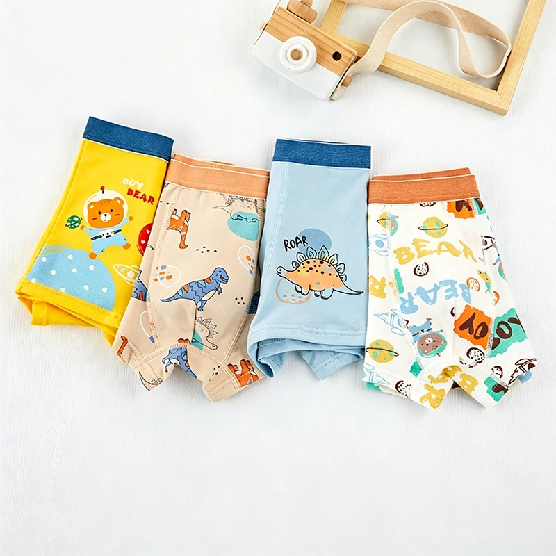 4 Pcs Boy Underwear for Kids Quick-Dry Cotton Boxer Briefs Breathable Mesh Soft Solid Underpants for Active Boy School Play