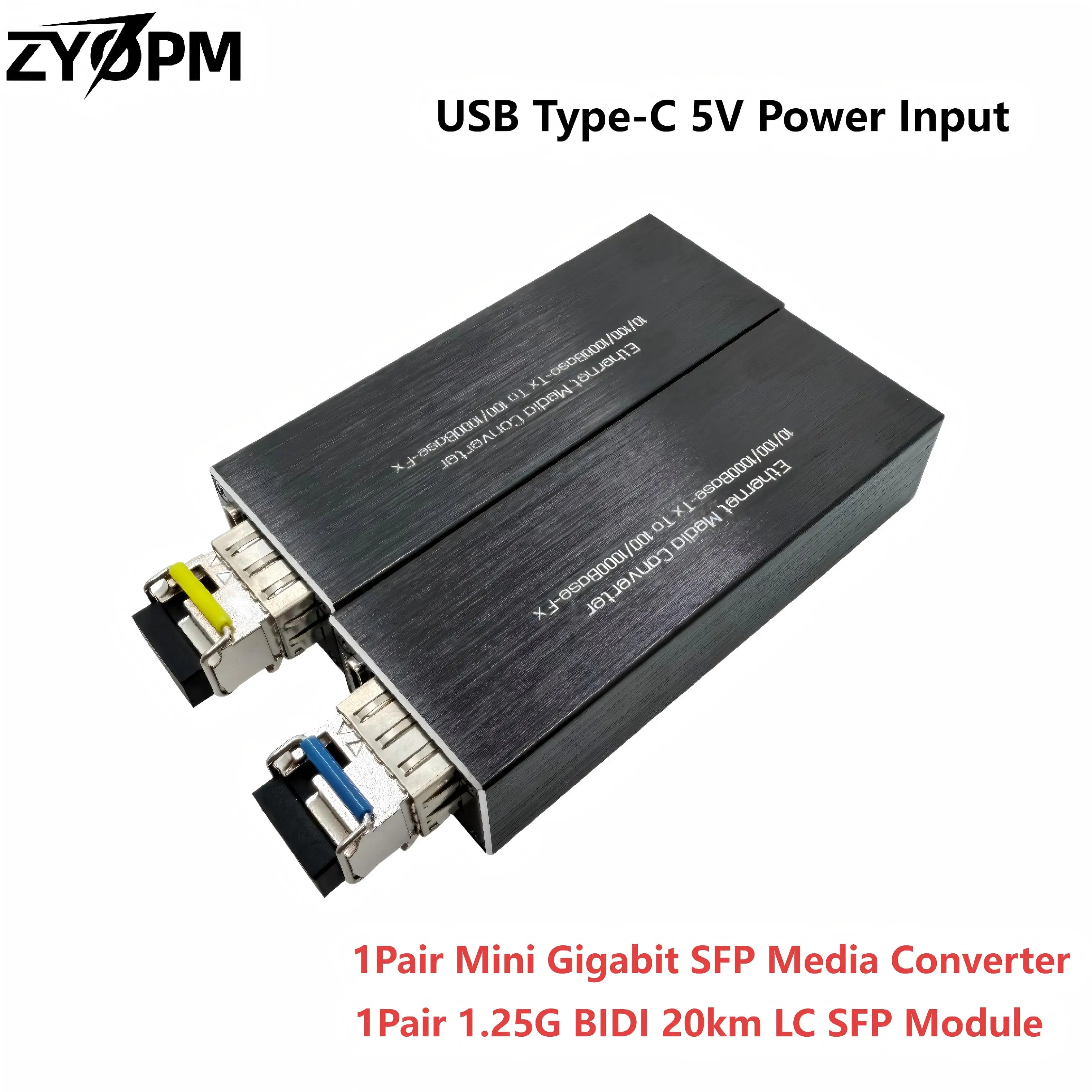 Mini Gigabit Fiber Media Converter 10/100/1000Mbps with SFP Module,USB Type-C 5V Power Input,For IP Camera&Surveillance Systems