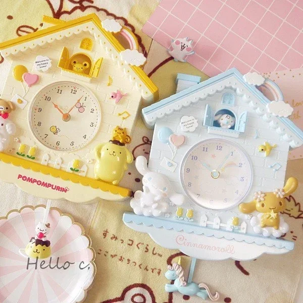 

Новинка, милые коричные часы Melodys Hello Kittys pompurins, настенные подвесные качающиеся настенные часы для спальни, декоративные подвесные Мультяшные часы