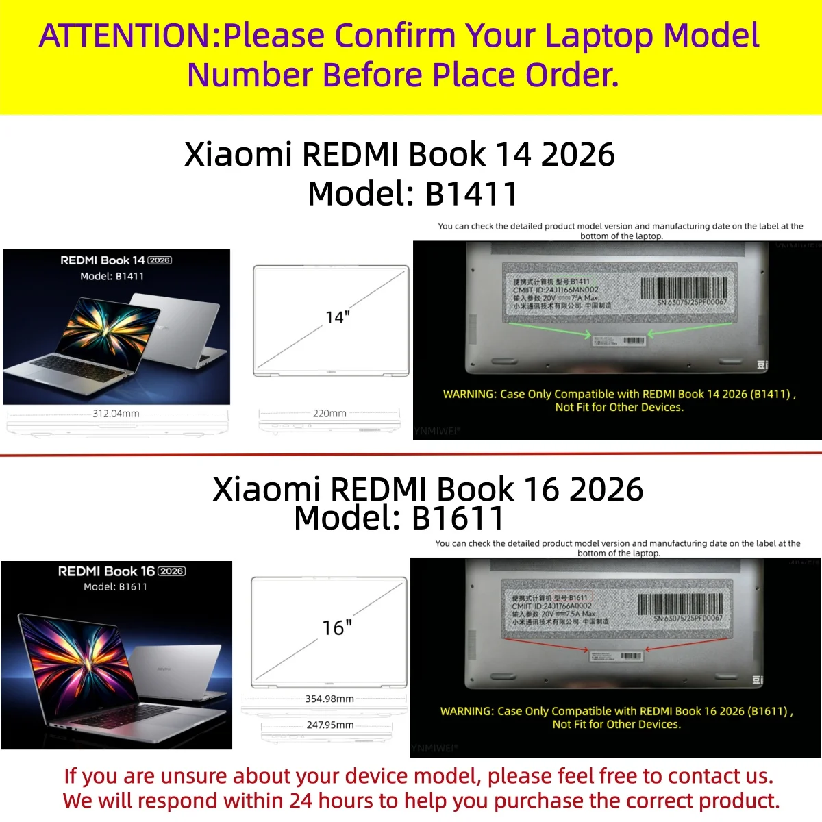 Matte Laptop Hard Shell Case for New 2026 Redmi Book 14 16 (Model B1411 B1611) Shockproof Anti-Scratch Full Protective Cover
