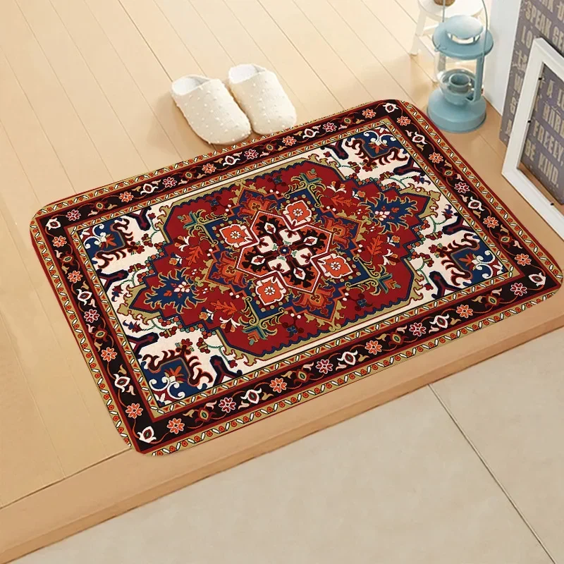 Persian Geometric Pattern Ethnic Style Flannel Bathroom Non-silp Doormat Suitable for Livingroom Entrance Decorate Accessory Pad