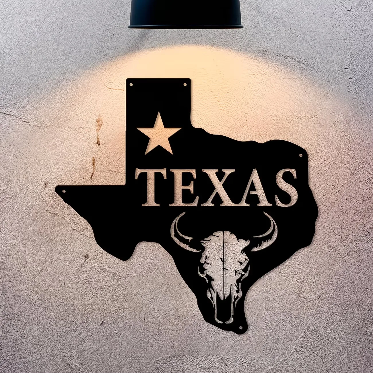 Custom Texas Pride Metal Wall Art - Silhouette with Star and Bull Head Design, Personalized Family Name Decor for Home & Shed