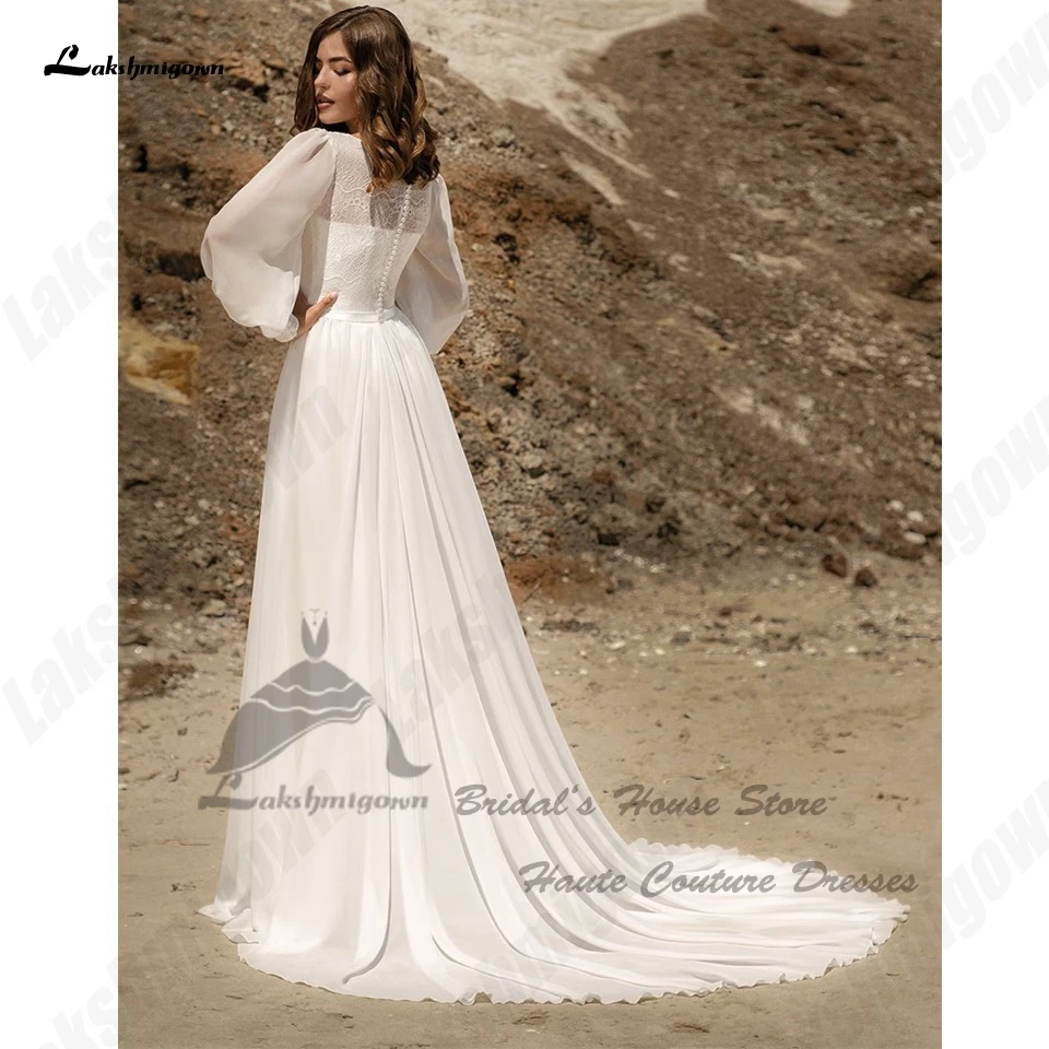 Lakshmigown Puffy Long Sleeve Boho Wedding Dresses 2024 Simple Off White Chiffon Beach Bridal Gowns Vestido De Boda