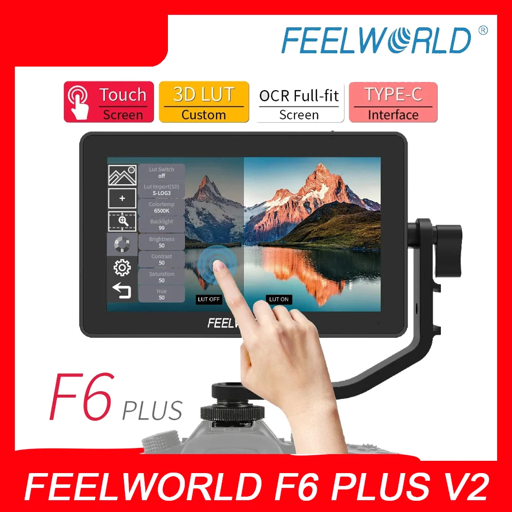 FEELWORLD F6 plus V2 Monitor de toque na câmera de 6 polegadas 4K HDR 3D LUT FHD 1920x1080 IPS Display Focus Assist para DSLR/Vídeo