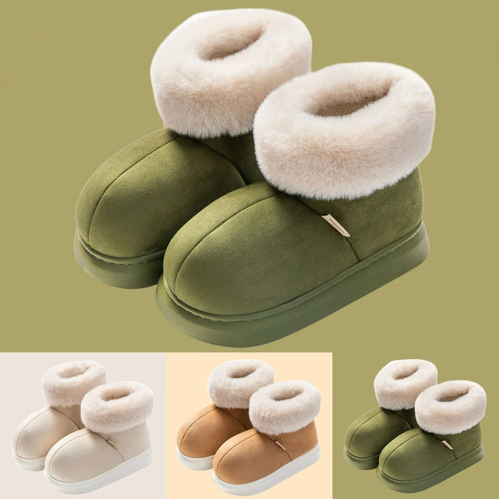 Thick Sole Cotton Slippers for Women Winter Warm Plush Shoes Couples Indoor Home Floor Footwear Female Male Street Snow Boots