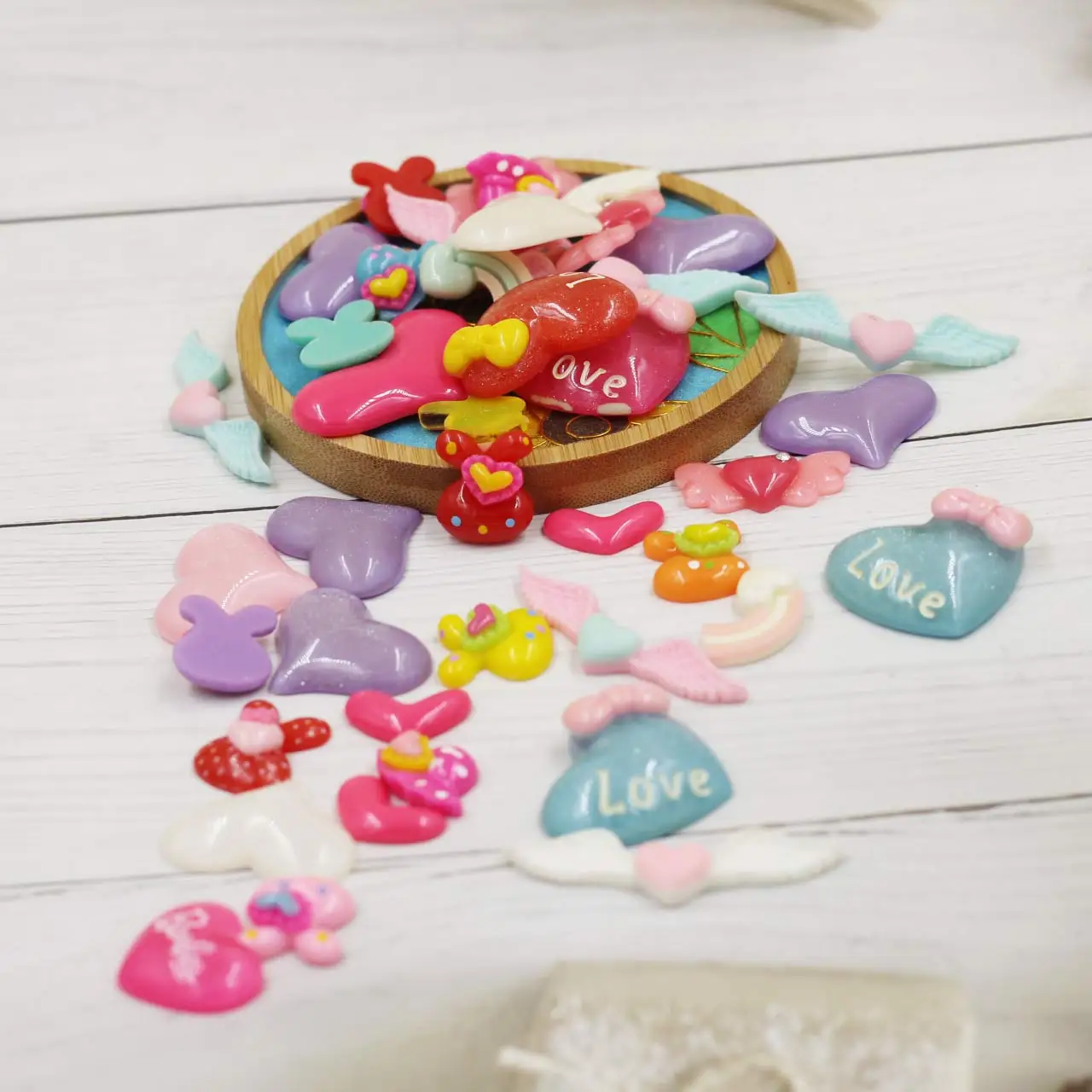 50PCS Mixed Random Love Heart Theme Resin Charm Cameos Cabochon 10-50mm Long DIY Handicrafts Decoration Jewelry Accessories