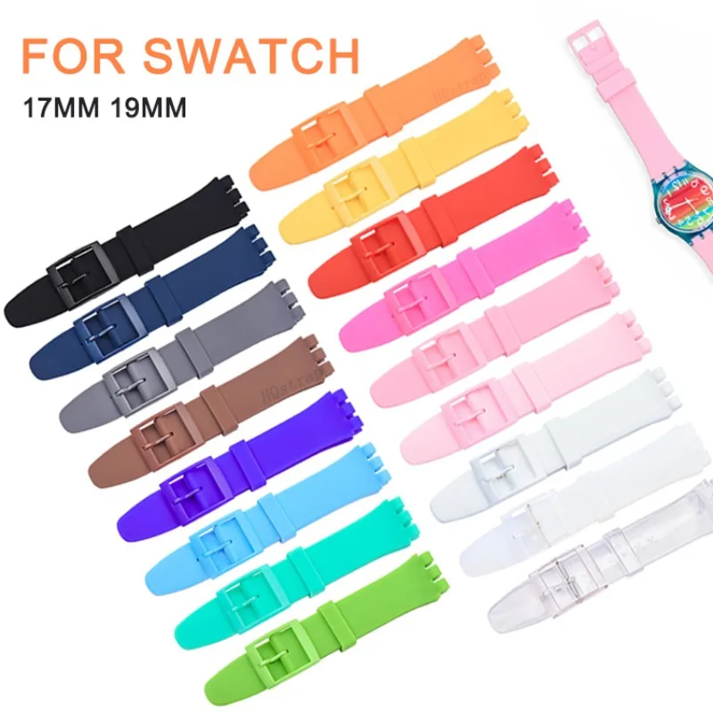 17mm 19mm Silicone Straps for Swatch Replacement Bracelet Rubber Wristband Waterproof Watch Band Colorful Watches Accessories