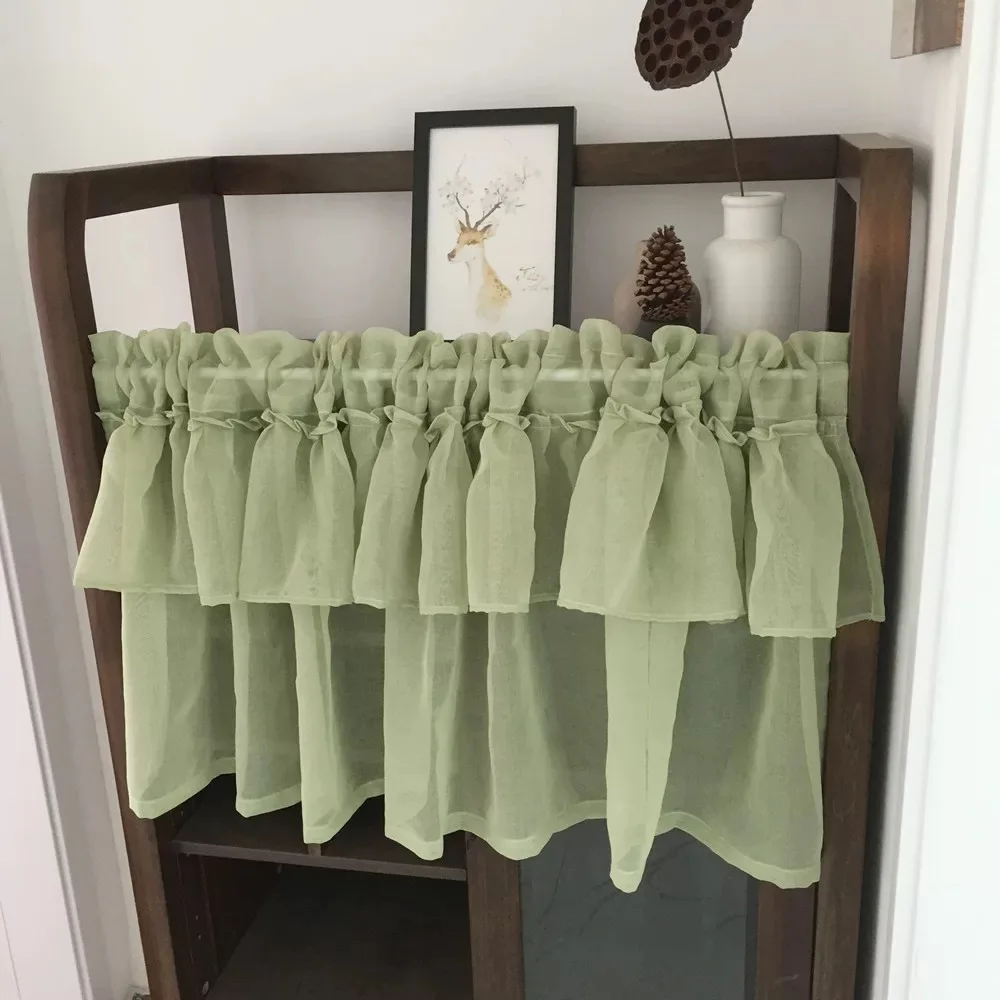 Korean Double Fold Colorful Half Curtain For Kitchen Sheer Voile Window Valance Cafe Short Curtain Cabinet Door Cheap QT034H