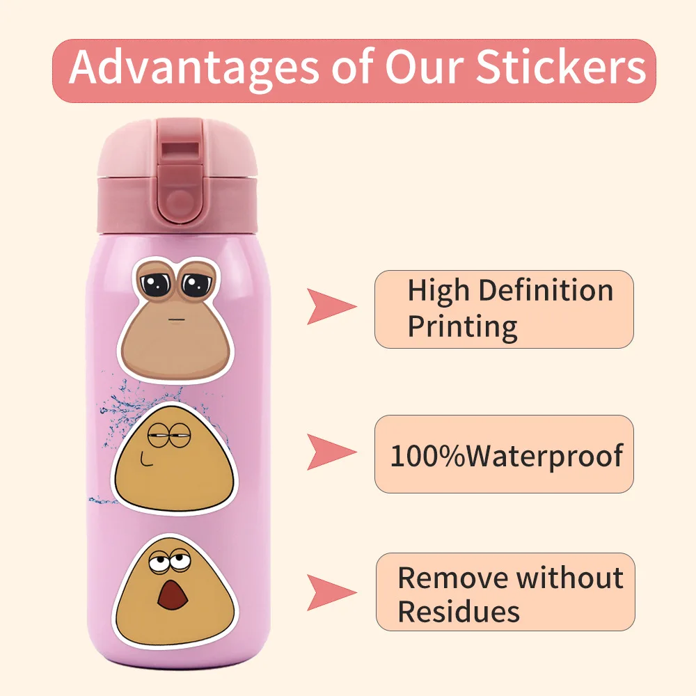 55PCS Game My Pet Alien Pou Sticker Cartoon Cute Fun Doodle Waterproof Decal Children's Toys for Wardrobe Bike Desk Guitar