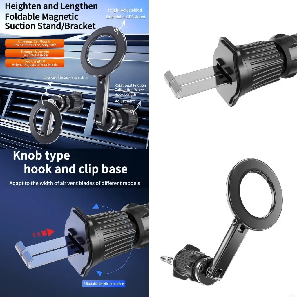 

Heavy Duty N52 Car Vent Phone Holder Adjustable Stabilizers Foldable Design Fit for All Smartphone Models F19E