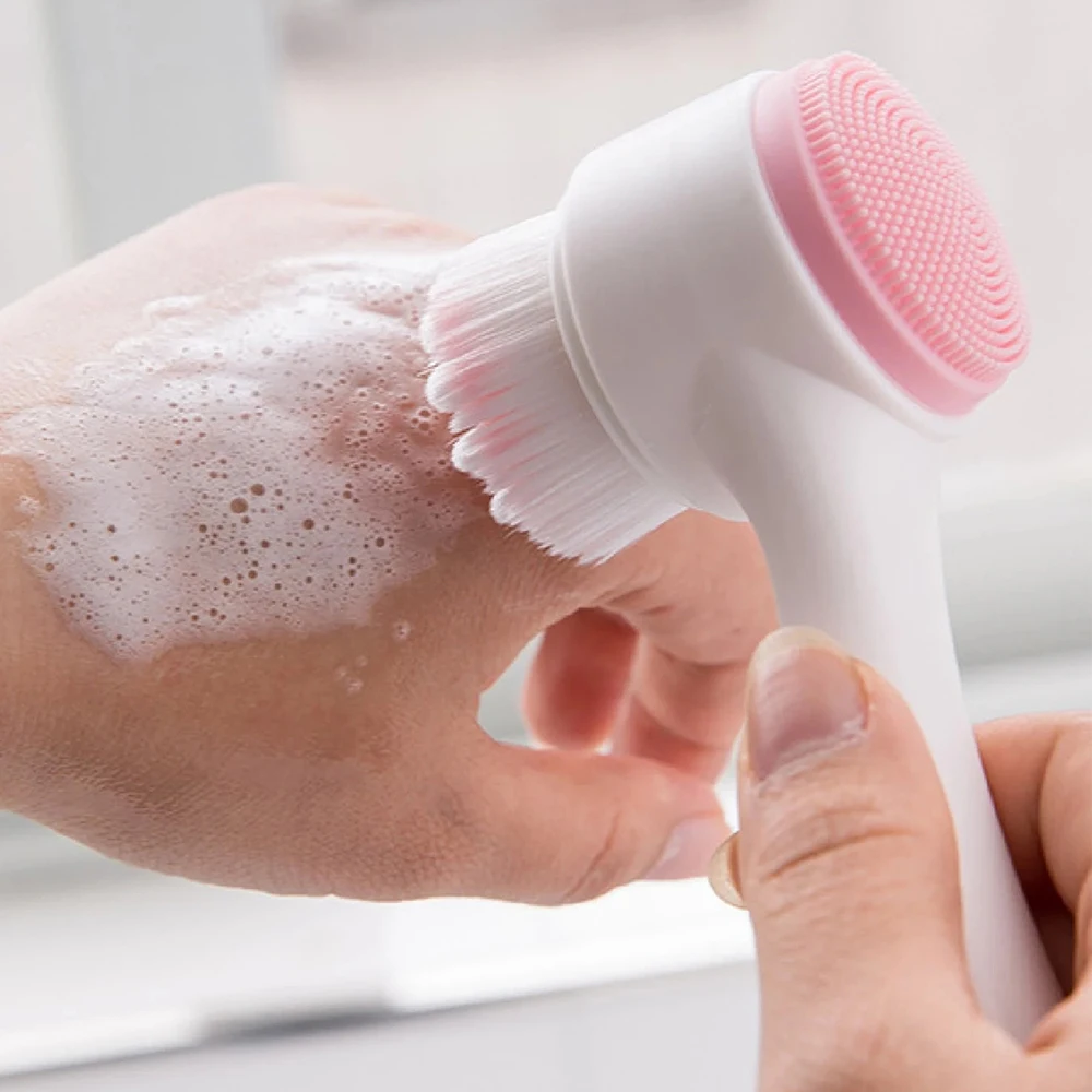 1Pc 2-in-1 Facial Cleansing Brush Manual Silicone Double Sided Soft Face Wash Brush Bristles Exfoliator Skin Care