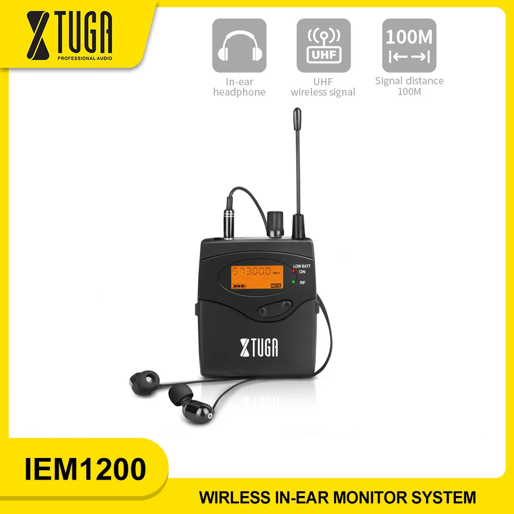 XTUGA IEM1200 In Ear Monitors Wireless Monitoring System Singles Bodypack Receiver With Mono Audio Output With In Earphone Stage