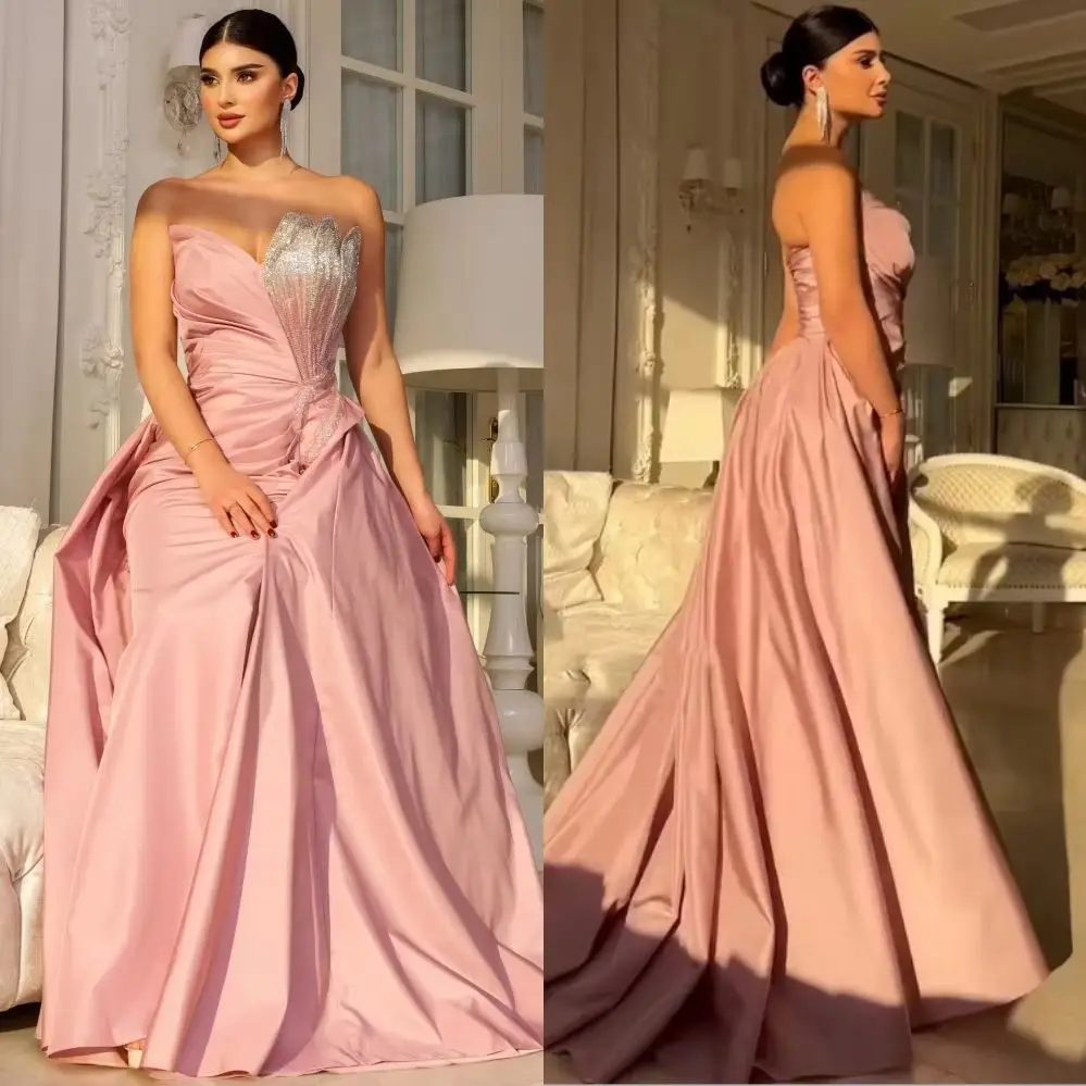 

Классические изысканные джерси с блестками и складками по индивидуальному заказу, длинные платья трапециевидной формы без бретелек, блестящие на заказ