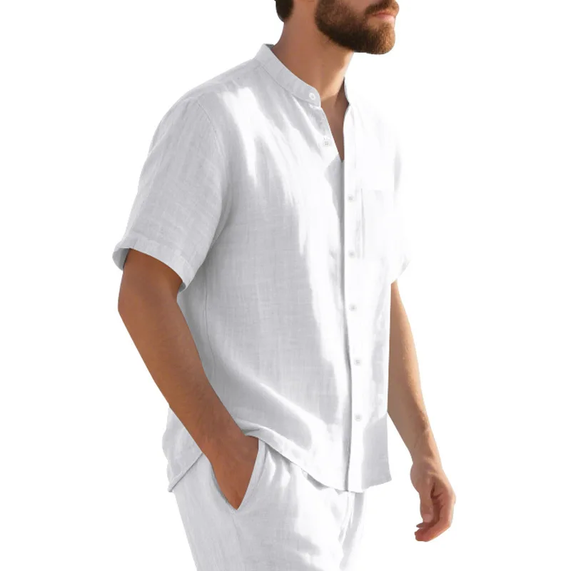 Men's Lightweight Hawaiian Shirts Cotton Linen Breathable Short Sleeve Shirts Vacation Beach Casual Summer Men Tops with Pocket
