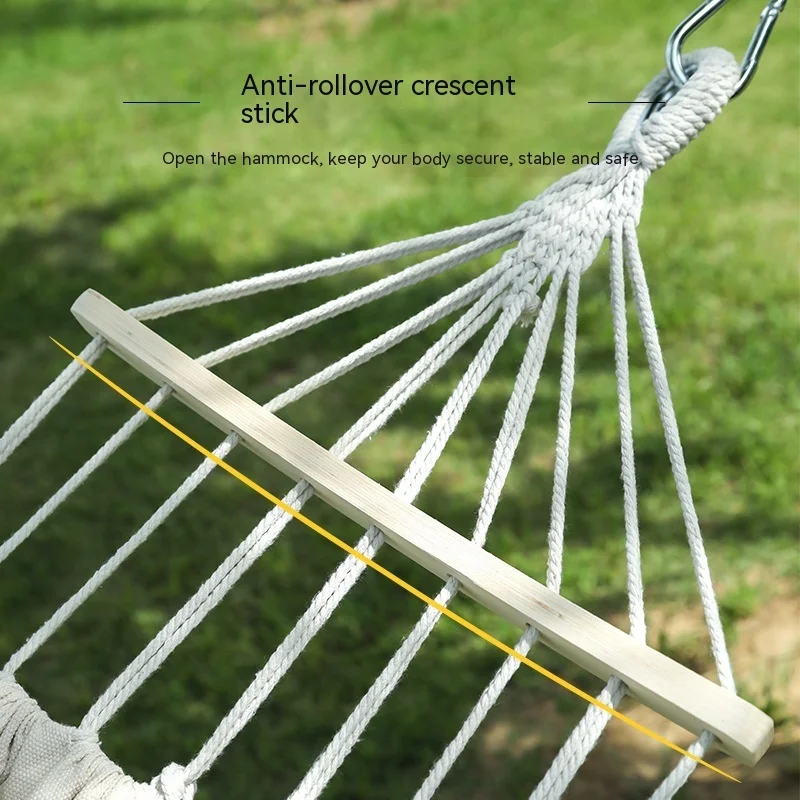 Single Double Canvas Hammock, Anti-rollover Swing, Mesh Wooden Stick, Thick, Outdoor, 200x150cm