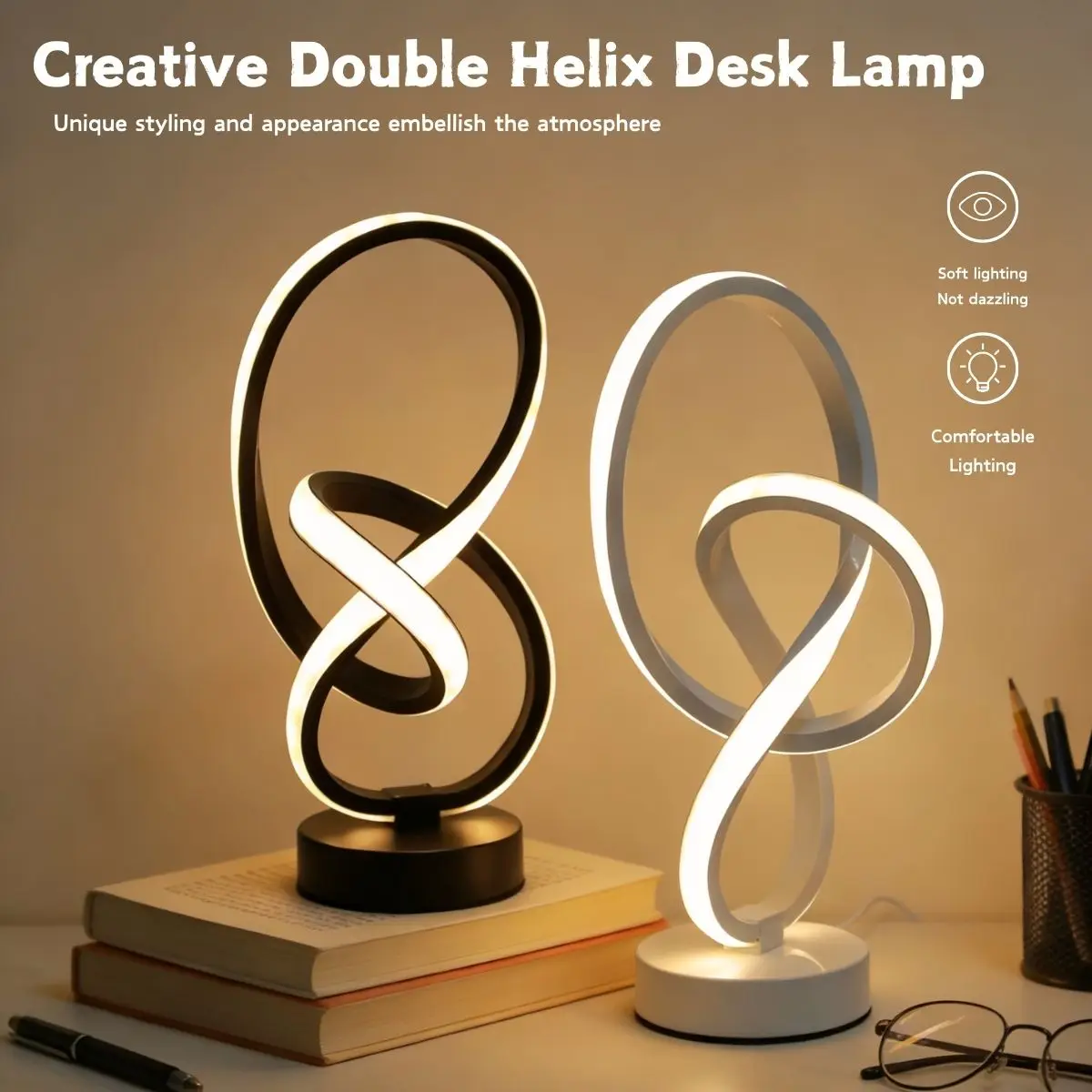 Simple and Creative LED Desk Lamp with USB Three Color Adjustable Brightness, Bedroom Living Room  Home, Office Decorative Light