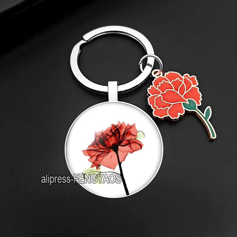 Bright Beautiful Red Flower Girl Keychains Rose Key Chain Ring Jewelry for Lovely Girls