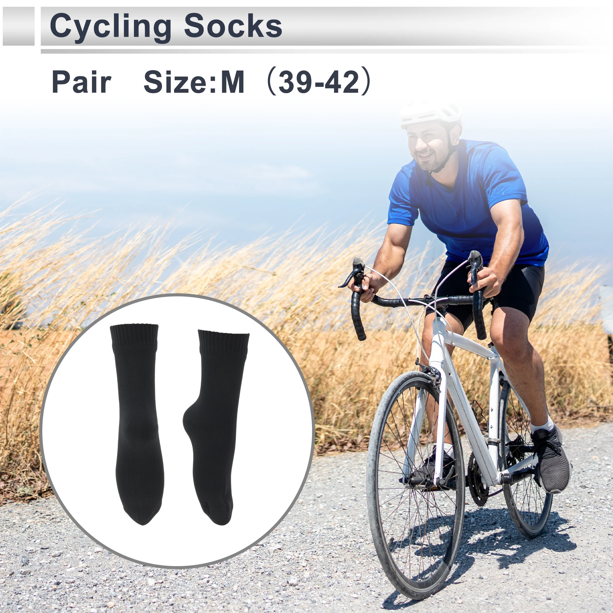 X Autohaux جوارب ركوب الدراجات مقاومة للماء جوارب خارجية للدراجة باللون الأسود مقاس M (39-42) محايدة وعالمية زوج واحد نمط بلون واحد