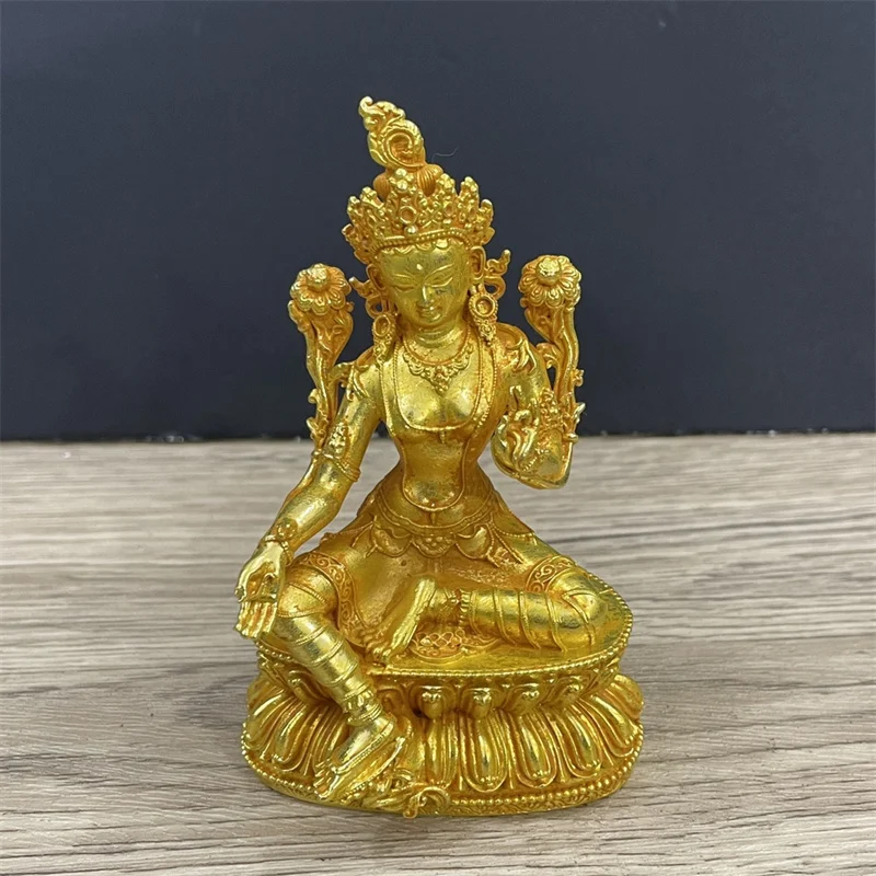 

Brass Gilt Tibetan Buddhism Green Tara Buddha Statue Living Room Home Garden Decoration Statue Sculpture Desktop Crafts