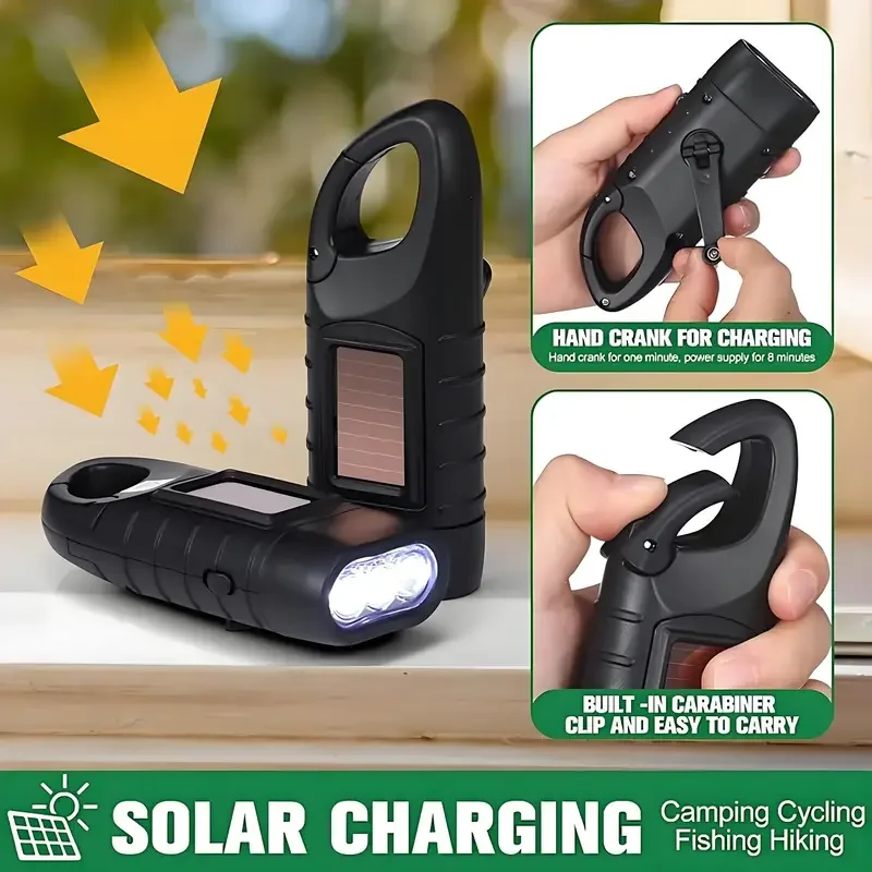 Solar Hand Crank Powered LED Flashlight Emergency Light Camping Tent Torch for Outdoor Hiking Survival Gear Portable