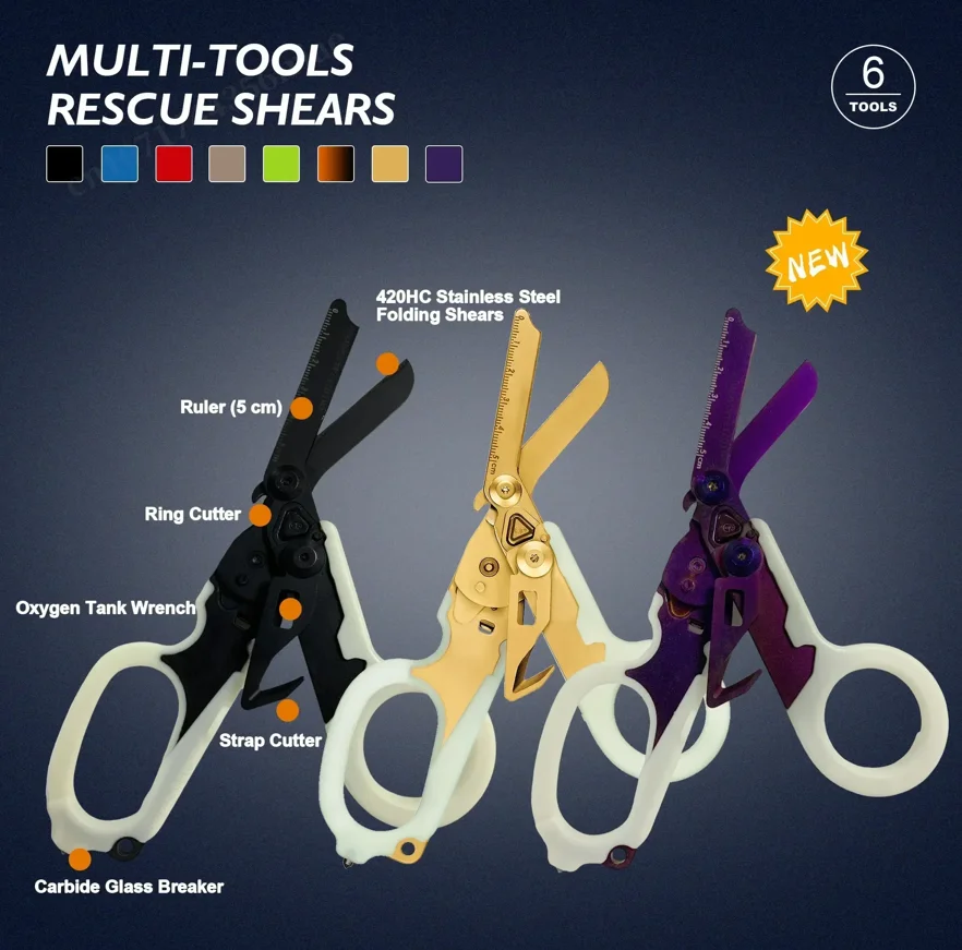 

Multifunction Scissors First Aid Expert Tactical Folding Scissors Outdoor Survival Tool Combination Gadget