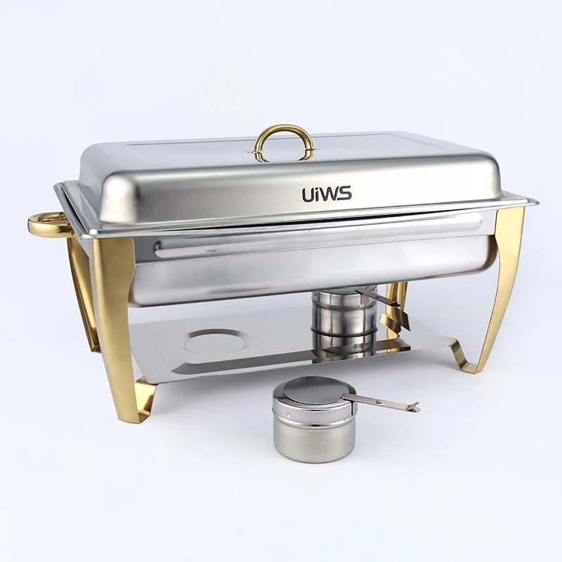 Hotel restaurant gold stainless steel buffet food warmer high capacity buffet stove chafing dish