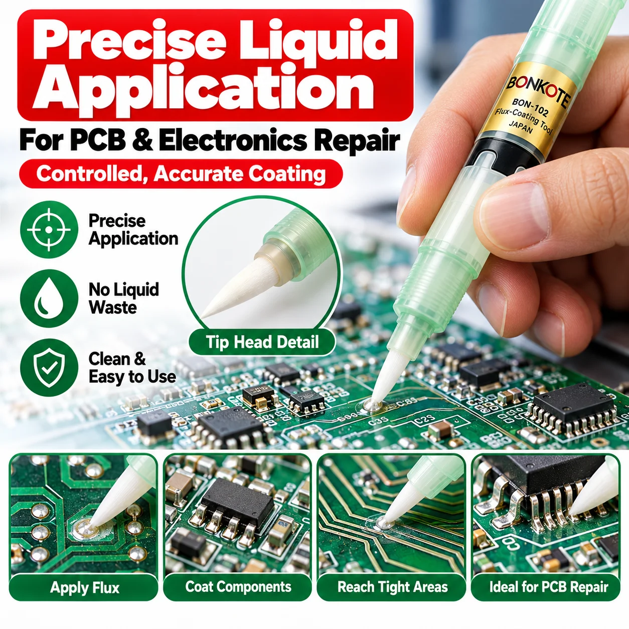 5 Stück BON-102 Leere Nachfüllbare Flussmittel-Applikatorstifte mit Spitze oder Flachkopf für PCB-Löten und Elektronikreparaturen – Detail 3