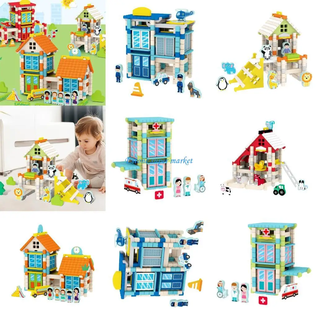 Conjunto blocos portáteis 090B com armazenamento para diversão educacional, fazenda, hospital escolar