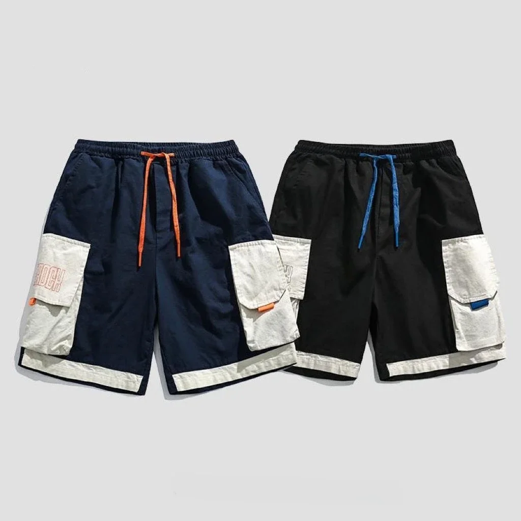 Celana Pendek Lebar untuk Pria Celana Pendek Kargo Pria Hip Hop dengan Tali Tarik Pinggang Elastis Longgar Saku Longgar Antik Elegan Tertekan